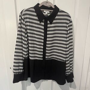 Bar III Black and White Geometric Button Down Shirt